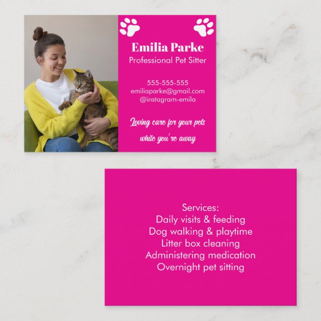 Customisable Pet Sitter Business Card with Photo  (Front/Back)