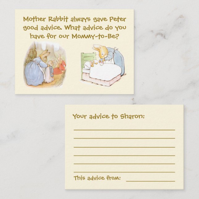 Customisable Peter Rabbit Baby Shower advice cards (Front/Back)