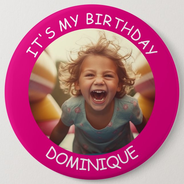 Customisable Photo and Name Birthday Button (Front)