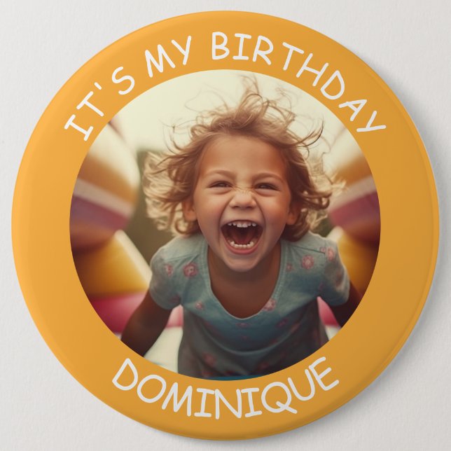 Customisable Photo and Name Birthday Button (Front)