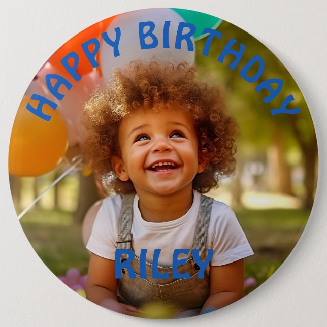 Customisable Photo and Name Birthday Button (Front)