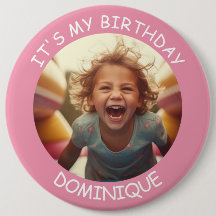 Customisable Photo and Name Birthday Button