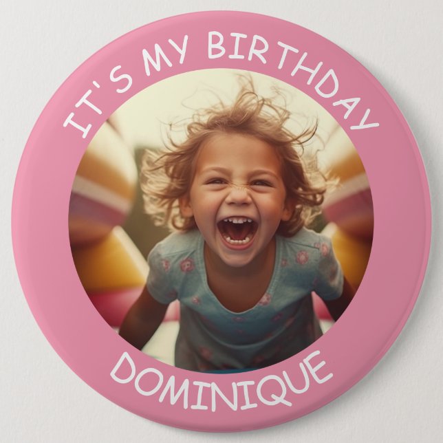 Customisable Photo and Name Birthday Button (Front)