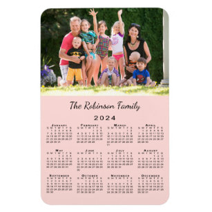 Customisable Photo and Name Pink 2024 Calendar Magnet