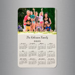 Customisable Photo and Name Tan 2025 Calendar Magnet<br><div class="desc">Personalise a 2025 calendar magnet with the people you love. Replace the sample photo and name with your own in the sidebar. The custom text is in a modern black script font. Below it is a small black calendar on a tan background. Makes a great custom stocking stuffer. Calendar design...</div>