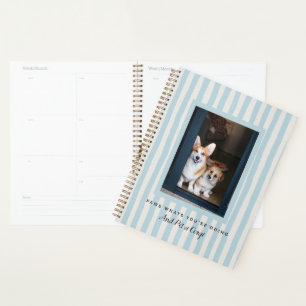 Customisable Photo   Blue And Beige Stripes Fun  Planner