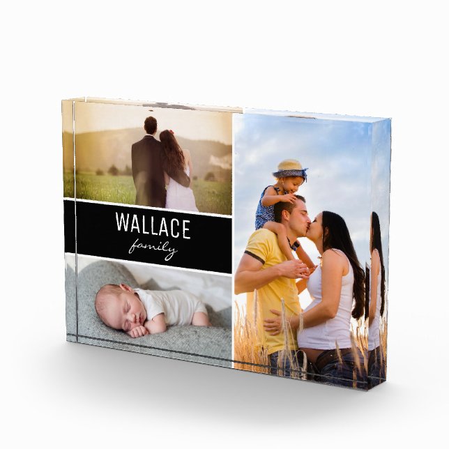 Customisable Photo Collage Family Script Keepsake Block (Right)