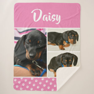 Customisable Photo Collage Pet Dog Name Sherpa Blanket