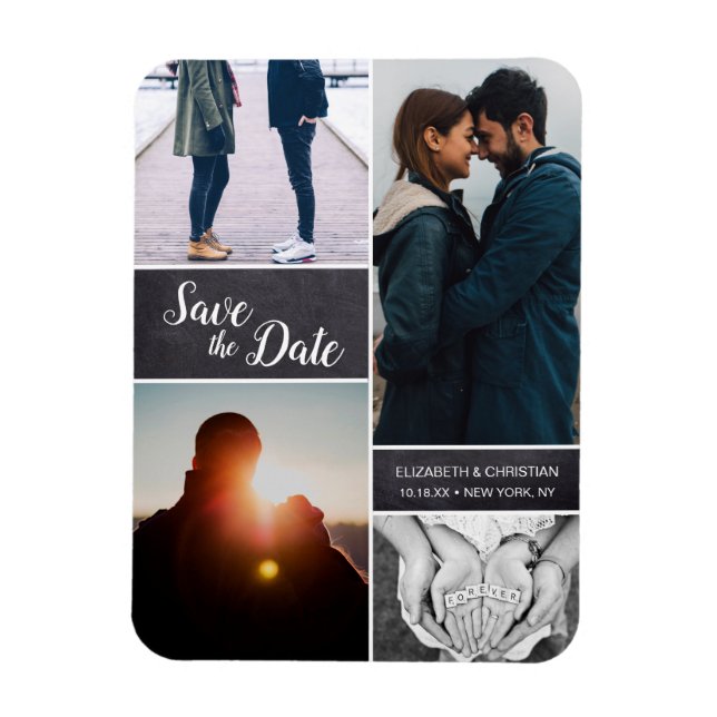 Customisable Photo collage Wedding Save the date Magnet (Vertical)