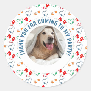 Customisable Photo Dog Birthday Thank You Party Classic Round Sticker