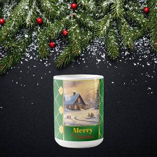 Customisable Photo Elegant Green & Gold Christmas Coffee Mug