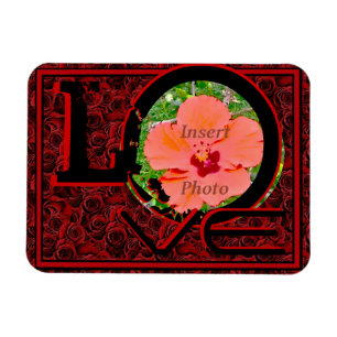 Customisable photo LOVE red roses magnet