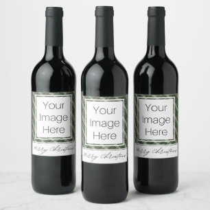 Customisable Photo Merry Christmas Plaid Wine Label