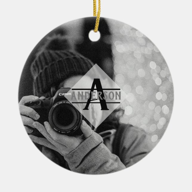 Customisable PHOTO Monogram Gifts Modern Ceramic Ornament (Front)