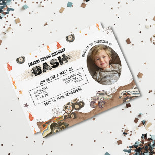 Customisable Photo Monster Truck Boys Birthday Invitation