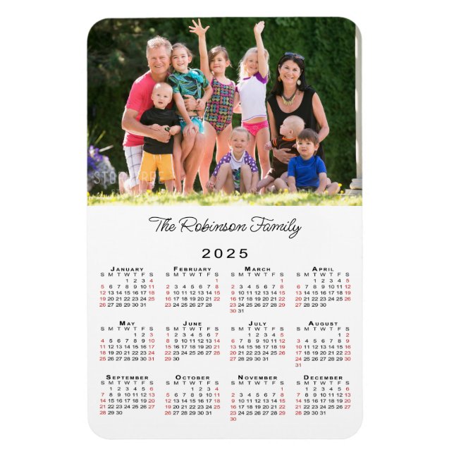Customisable Photo Name 2025 Calendar Magnet (Vertical)