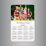 Customisable Photo Name 2025 Calendar Magnet<br><div class="desc">Personalise a 2025 calendar magnet with the people you love. Replace the sample photo and name with your own in the sidebar. The custom text is in a black handwritten script font. Below it is a small calendar with black weekdays and red weekend dates on a white background. Makes a...</div>