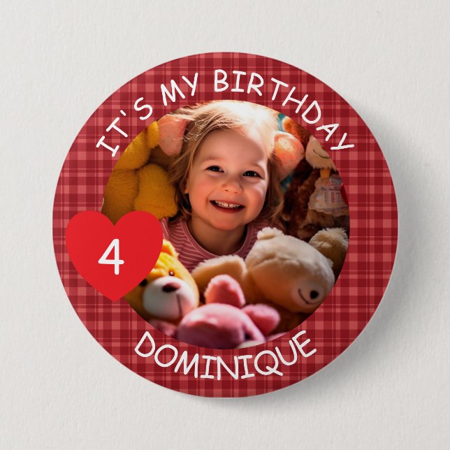 Customisable Photo, Name And Age Birthday Button (Front)