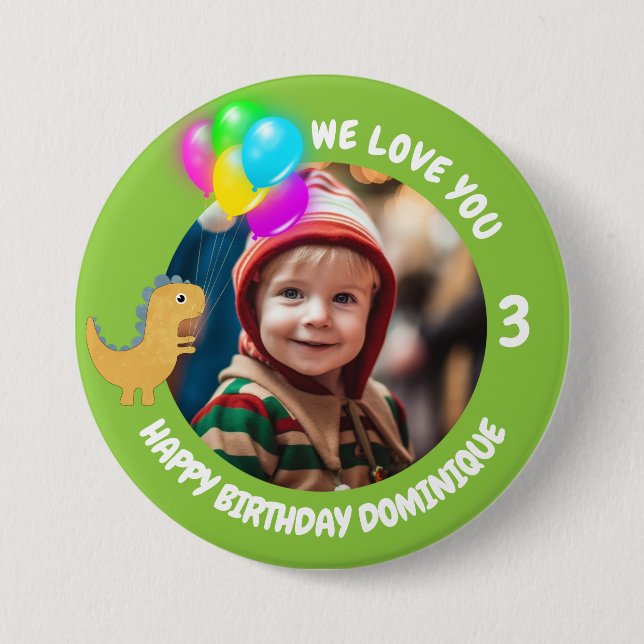 Customisable Photo, Name And Age Birthday Button (Front)