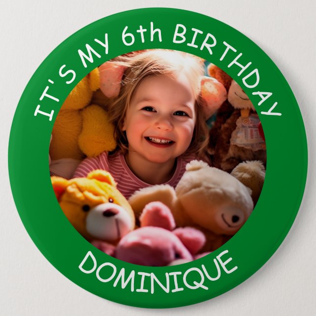Customisable Photo, Name And Age Birthday Button (Front)
