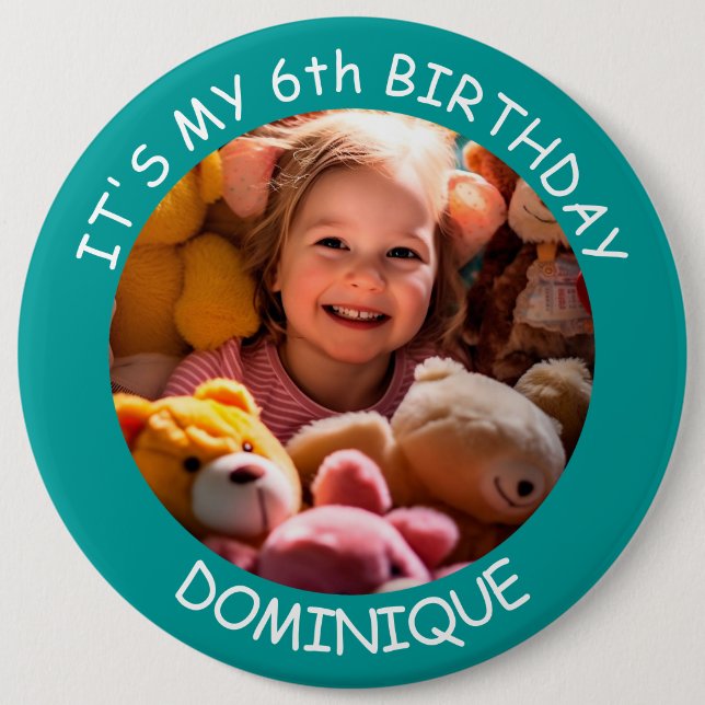 Customisable Photo, Name And Age Birthday Button (Front)