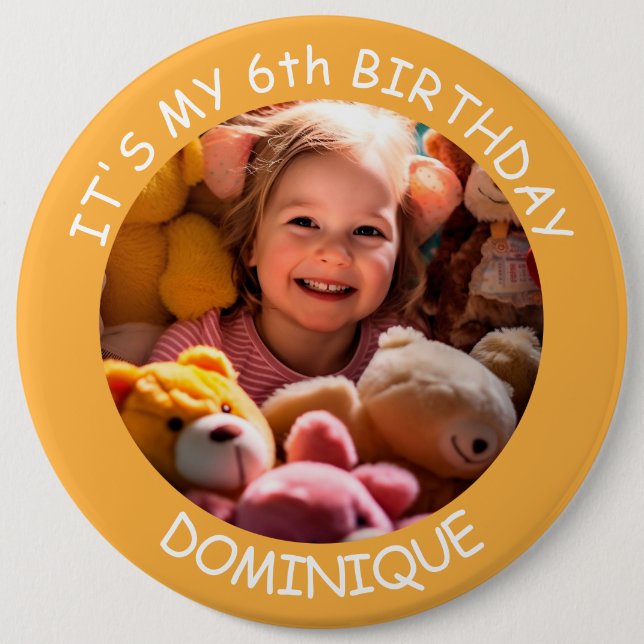 Customisable Photo, Name And Age Birthday Button (Front)