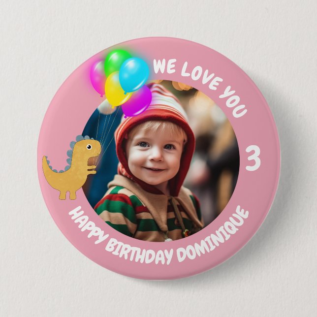 Customisable Photo, Name And Age Birthday Button (Front)