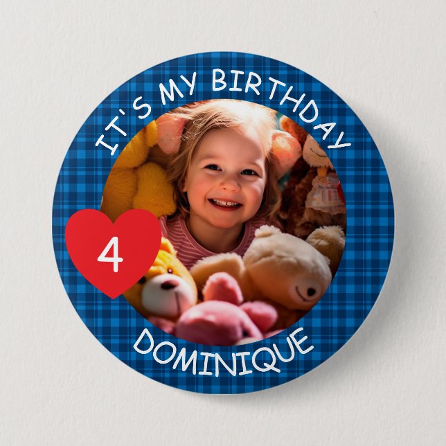Customisable Photo, Name And Age Birthday Button (Front)
