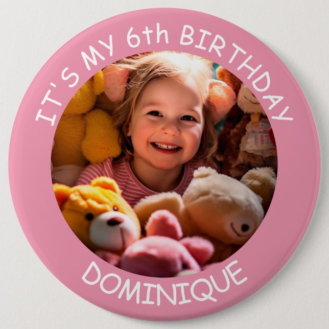 Customisable Photo, Name And Age Birthday Button (Front)