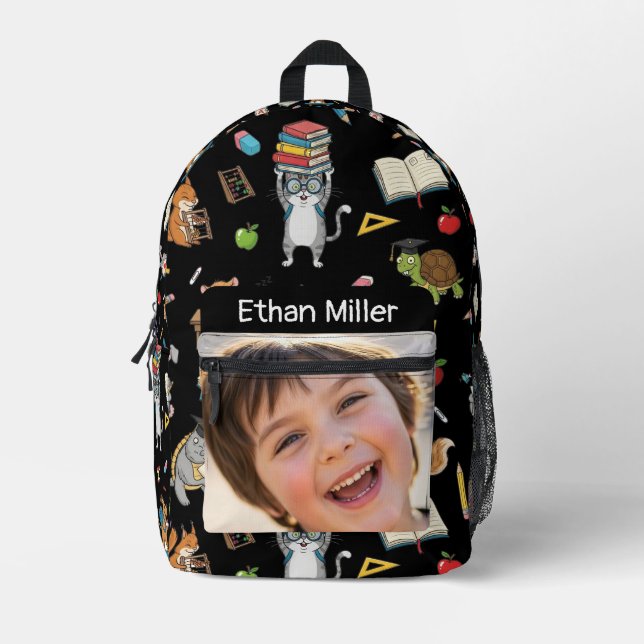 Customisable Photo & Name Kids Back-to-School Printed Backpack (Front)