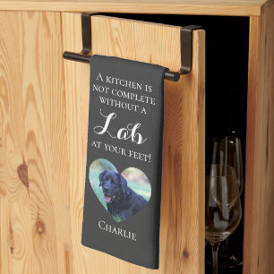 Customisable Photo & Pet Name Lab Charcoal Black Tea Towel