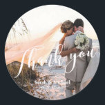 Customisable Photo Wedding Thank You Classic Round Sticker<br><div class="desc">Add your photo,  personalise your name,  date,  and make it your own!  Ideal thank you sticker for weddings,  bridal showers,  birthday parties,  and more!</div>