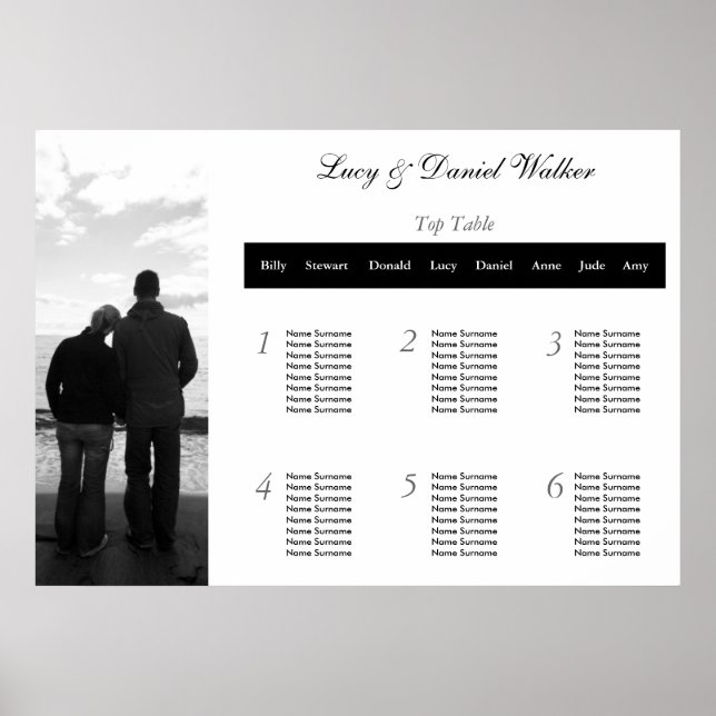 Customisable Photograph Wedding Seating Table Plan Poster (Front)