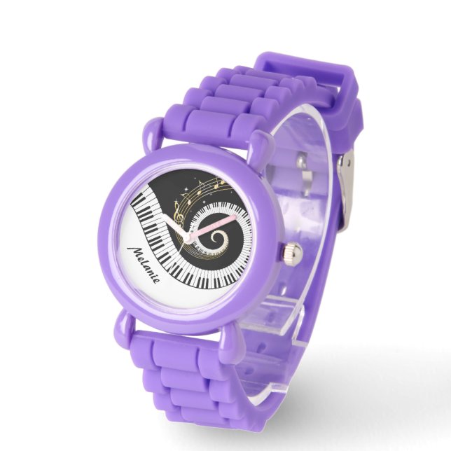 Customisable Piano Keys and Gold Music Notes Watch (Angle)