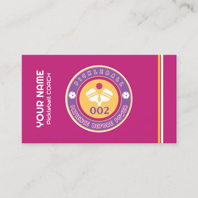 Customisable pickleball coach pink business card (Front)