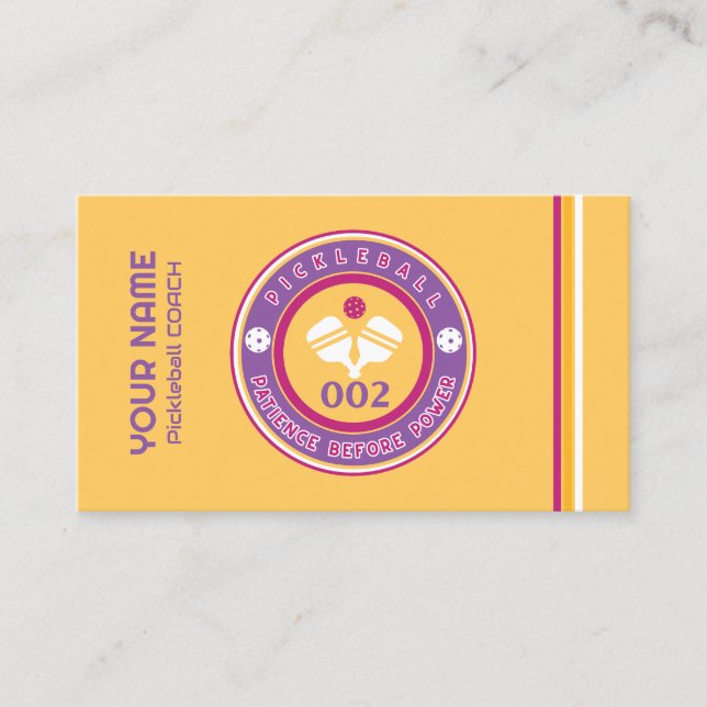 Customisable pickleball coach yellow business card (Front)