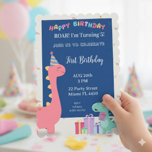 Customisable pink and blue dinosaur party invitati invitation