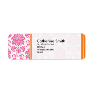 Customisable Pink and Orange Damask Address Labels