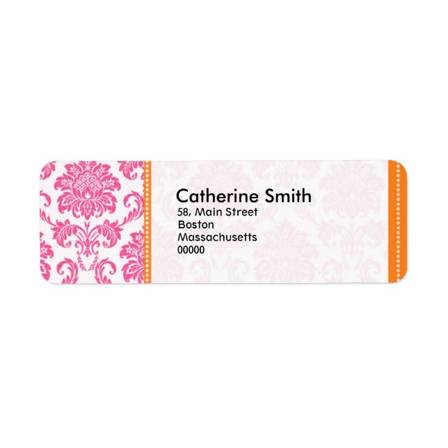 Customisable Pink and Orange Damask Address Labels (Front)