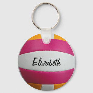 Customisable Pink and Orange Volleyball Keychain