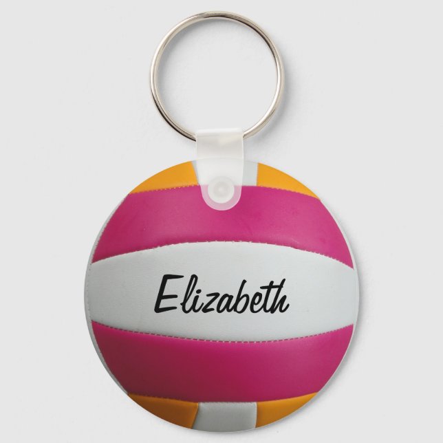 Customisable Pink and Orange Volleyball Keychain (Front)