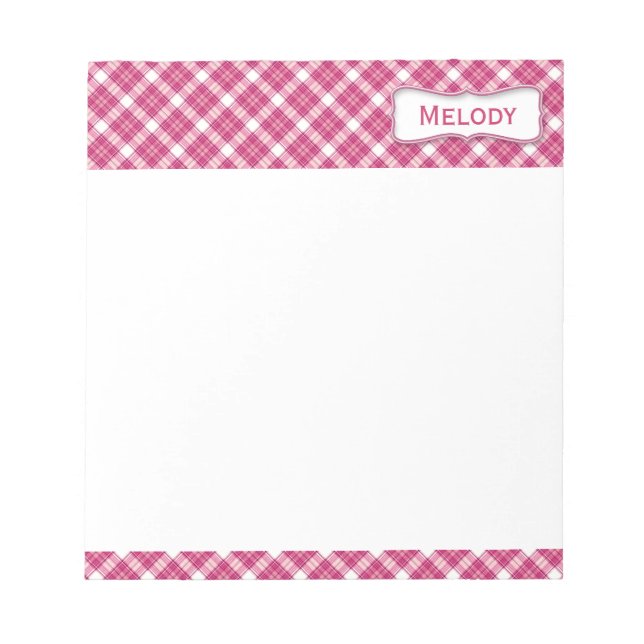 Customisable Pink and White Plaid Notepad (Front)