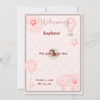 Customisable Pink-Baby-Girl-Birth-Announcement Invitation