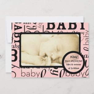 Customisable pink baby photo announcements
