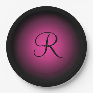 Customisable pink black monogram paper plates