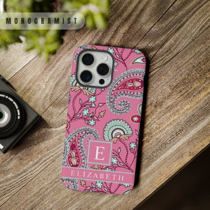 Customisable Pink Blue White Paisley Pattern iPhone 15 Pro Max Case