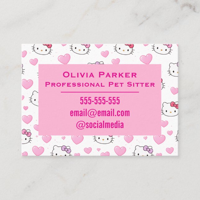 Customisable Pink Business Card for Pet Sitter (Front)