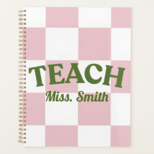 Customisable Pink Chequered Teacher Planner
