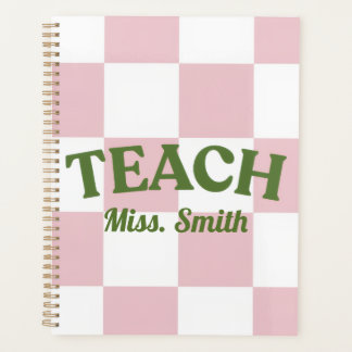 Customisable Pink Chequered Teacher Planner