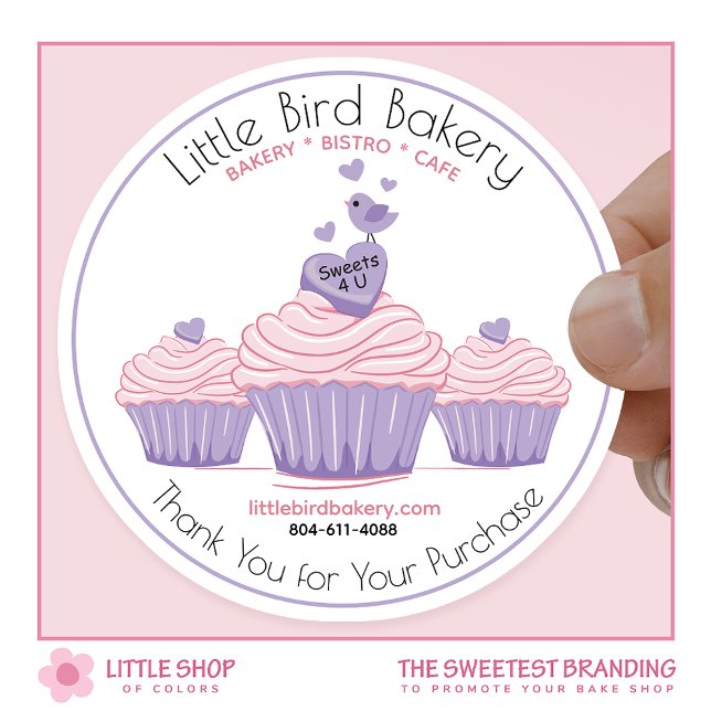 Customisable Pink Cupcakes Bakery Thank You Classic Round Sticker (Creator Uploaded)